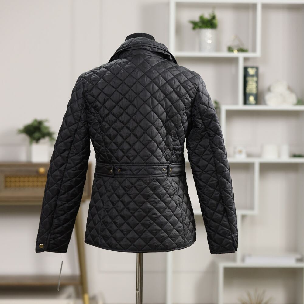 NWT Lauren Ralph Lauren Black Quilted Barn Jacket Gold Snap Equestrian Coat - Picture 4 of 12
